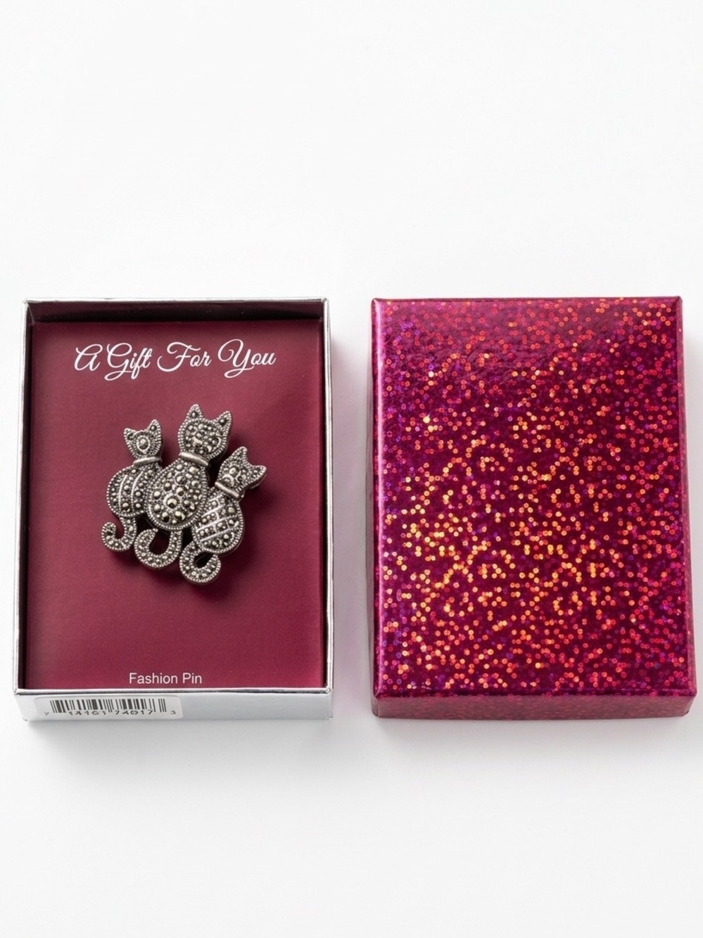 Silver Cat Trio Brooch Pin